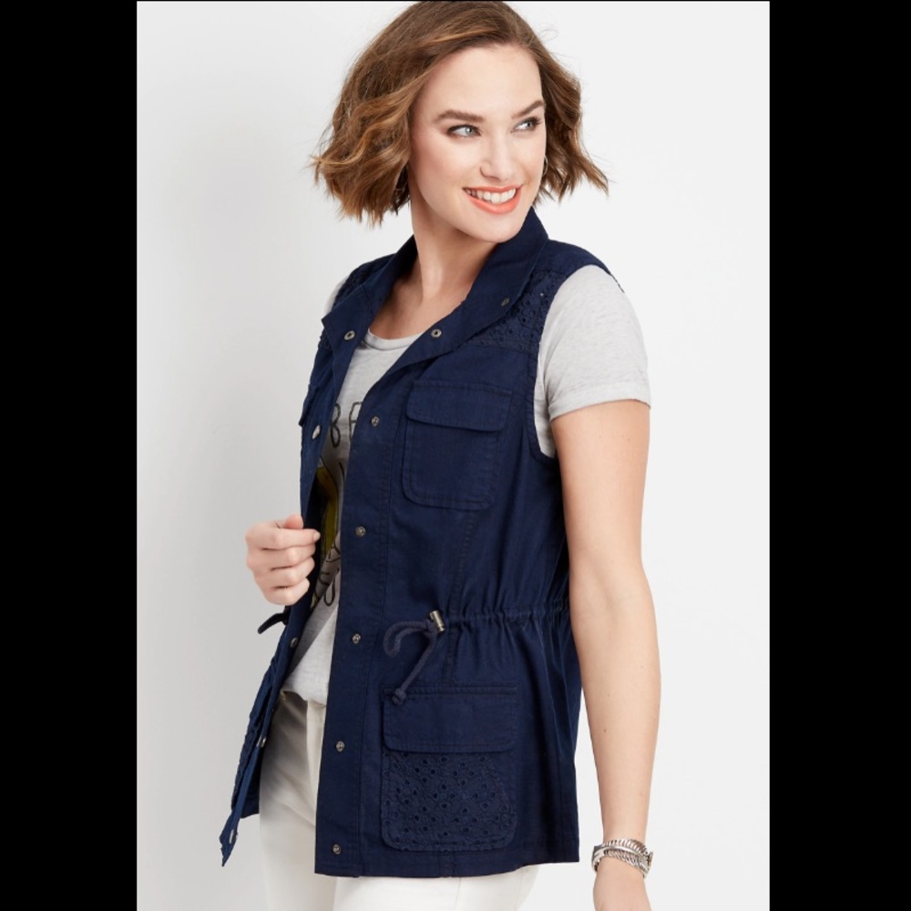 Maurices Blue Lace Yoke Vest